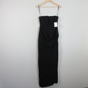 Jlux Label Journey Maxi Dress M Black Cotton Linen Strapless Elegant Luxury 772